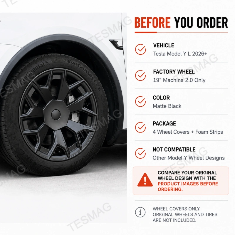 19-Inch Machina 2.0 Wheel Covers for Tesla Model Y L 2026+ 