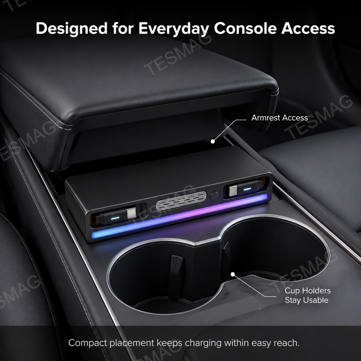 Retractable USB-C Charging Dock with RGB Light & Aroma for Tesla Model 3/Y