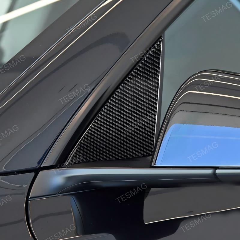 Real Carbon Fiber A-Pillar Triangle Window Cover Trim For Tesla Model Y 