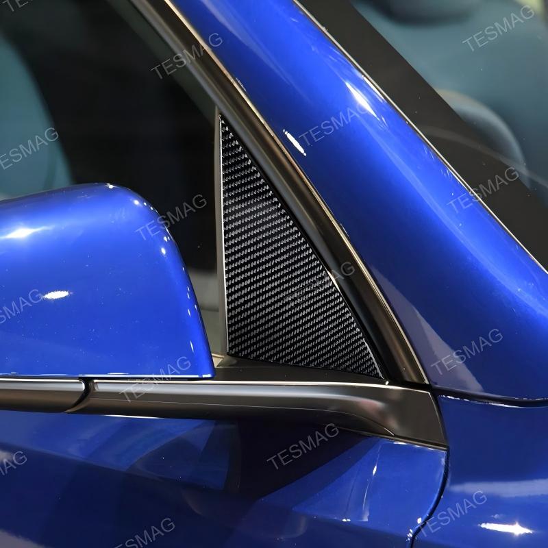 Real Carbon Fiber A-Pillar Triangle Window Cover Trim For Tesla Model Y 