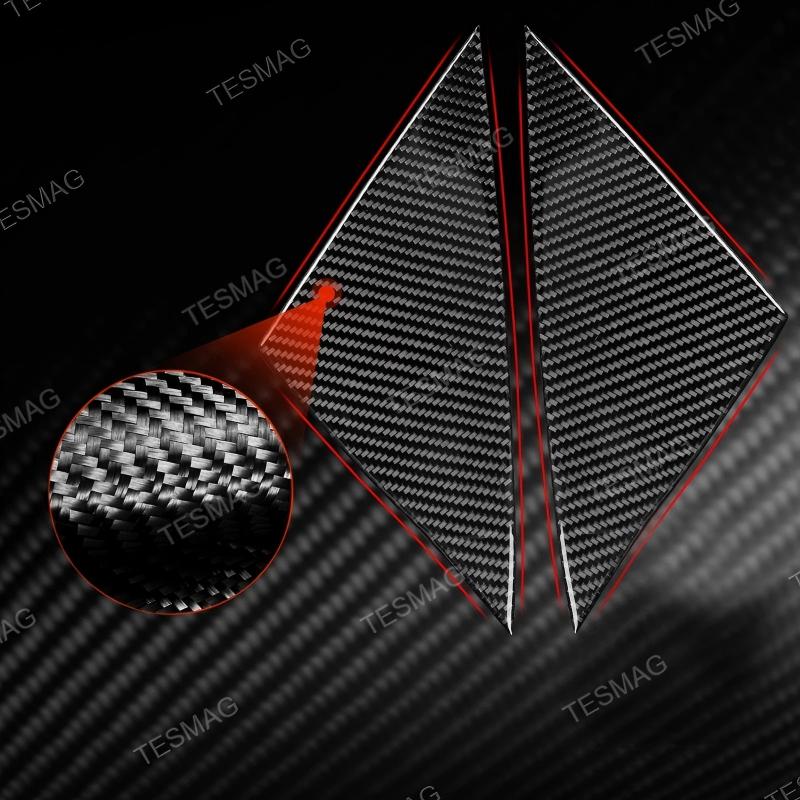 Real Carbon Fiber A-Pillar Triangle Window Cover Trim For Tesla Model Y 