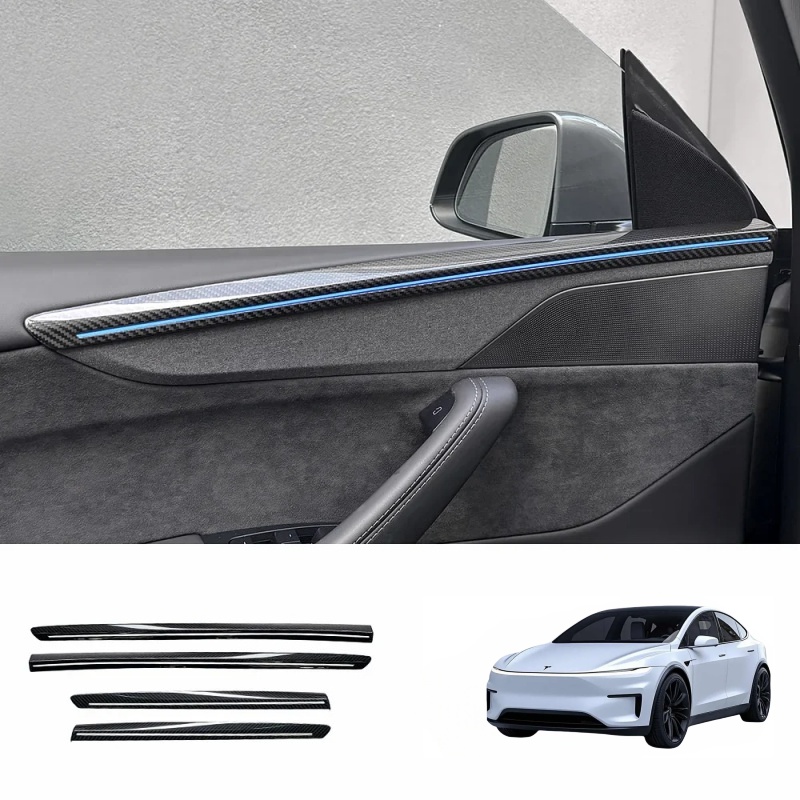 Real Carbon Fiber Front & Rear Door Trim Covers for Tesla Model Y Juniper