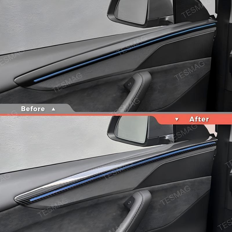 Real Carbon Fiber Front & Rear Door Trim Covers for Tesla Model Y Juniper