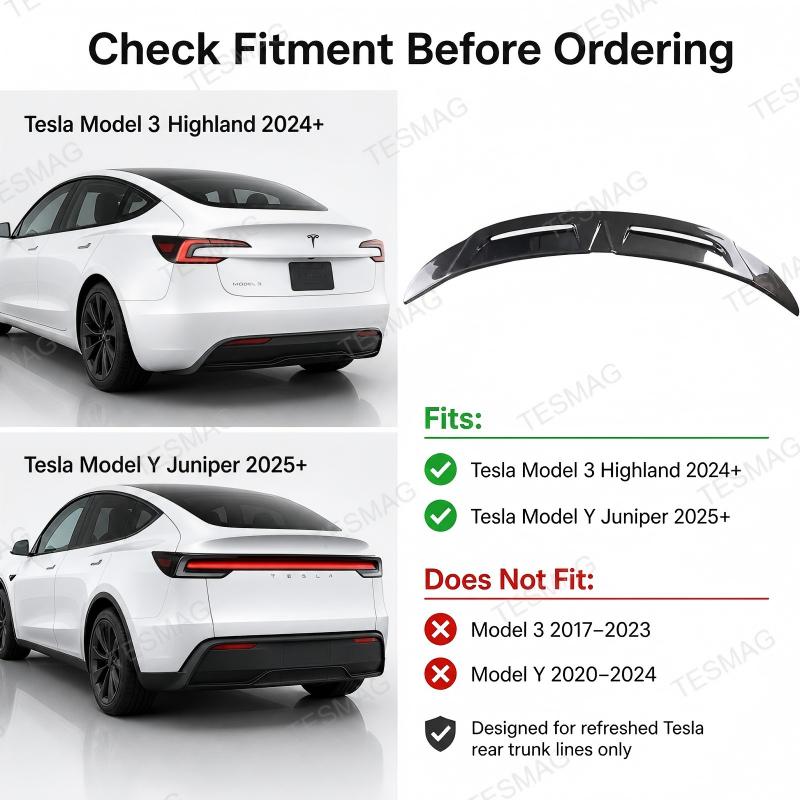 Real Carbon Fiber Hollow Rear Spoiler for Tesla Model 3 Highland 2024+  Model Y Juniper 2025+