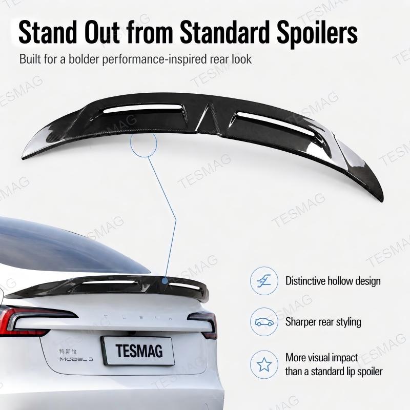 Real Carbon Fiber Hollow Rear Spoiler for Tesla Model 3 Highland 2024+  Model Y Juniper 2025+