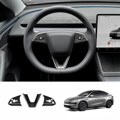 Real Carbon Fiber Steering Wheel Patch for Tesla Model Y Juniper 2025+