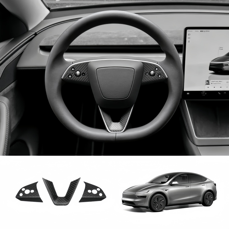 Real Carbon Fiber Steering Wheel Patch for Tesla Model Y Juniper 2025+