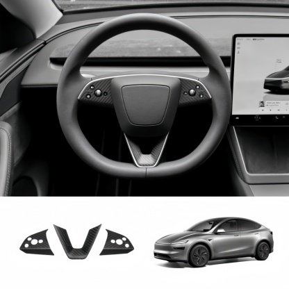 Real Carbon Fiber Steering Wheel Patch for Tesla Model Y Juniper 2025+