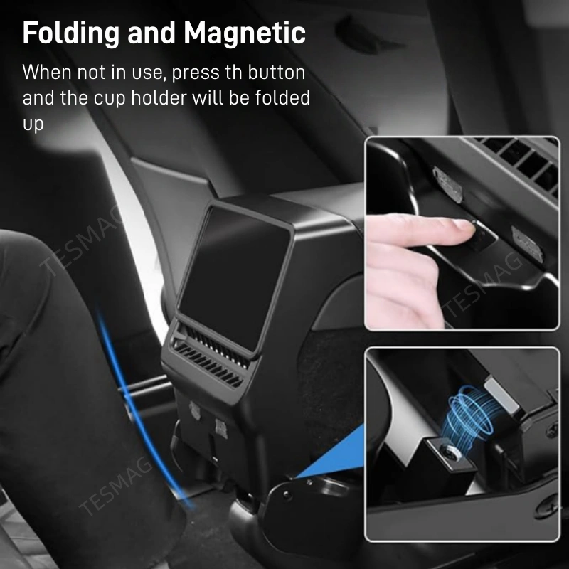 Rear Seat Cup Holder for Tesla Model Y Juniper 2025+ / Model 3 Highland 2024+ Accessories Retractable and Foldable