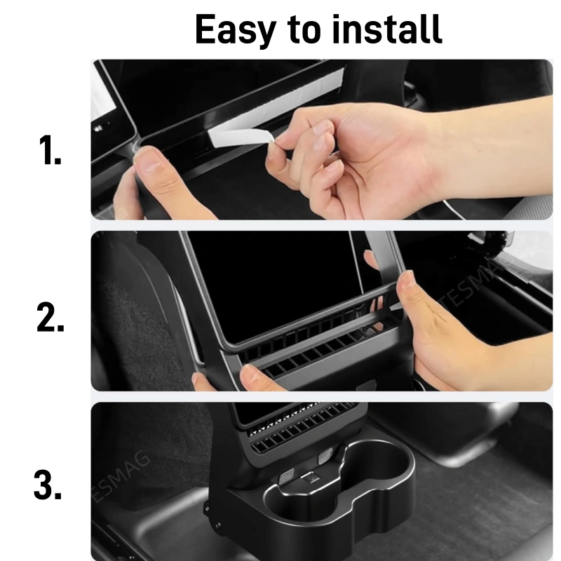 Rear Seat Cup Holder for Tesla Model Y Juniper 2025+ / Model 3 Highland 2024+ Accessories Retractable and Foldable