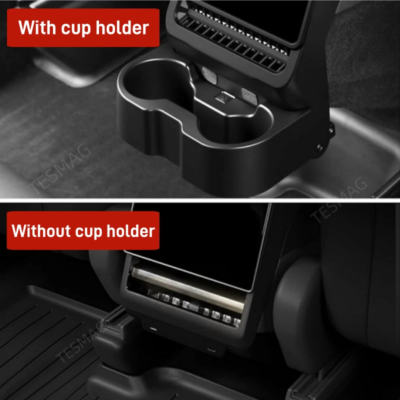 Rear Seat Cup Holder for Tesla Model Y Juniper 2025+ / Model 3 Highland 2024+ Accessories Retractable and Foldable