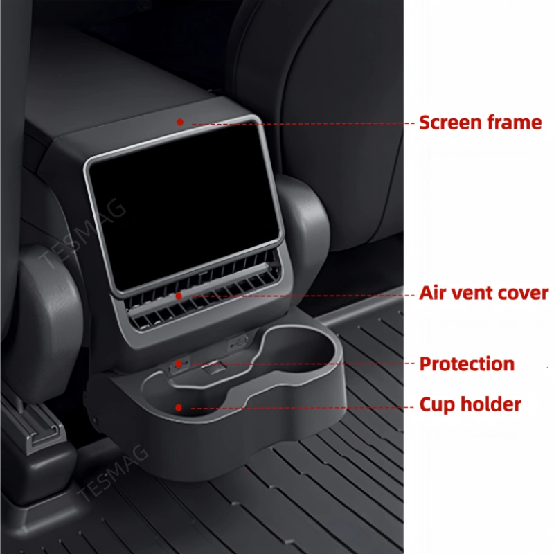 Rear Seat Cup Holder for Tesla Model Y Juniper 2025+ / Model 3 Highland 2024+ Accessories Retractable and Foldable
