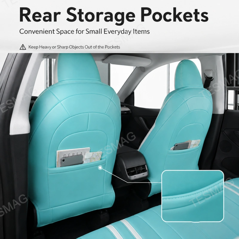 Tiffany Blue Nappa Leather Seat Covers for Tesla Model 3/Y 5-Seater