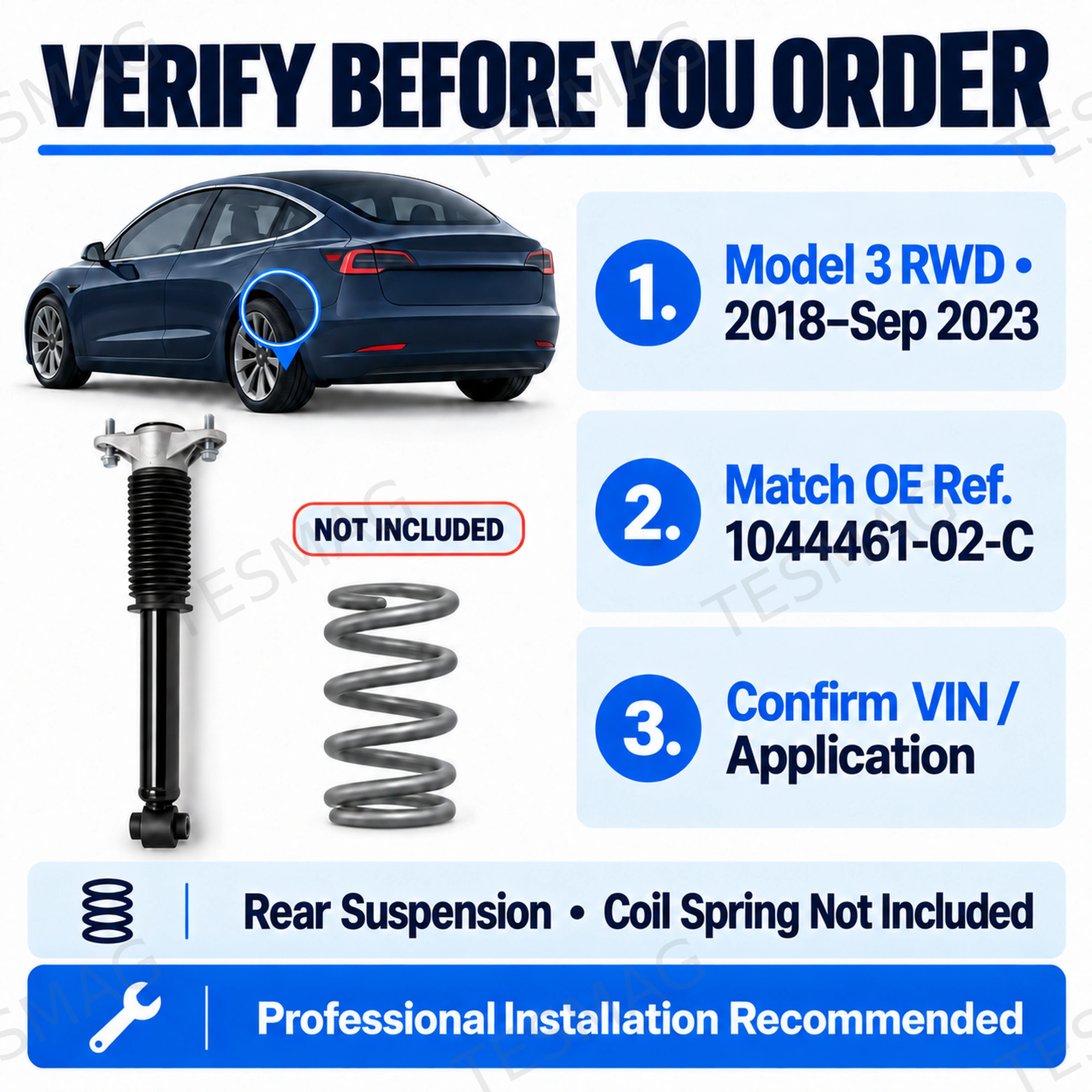 Rear Shock Absorber Replacement for Tesla Model 3 RWD 2018–Sep 2023 | 1044461-02-C