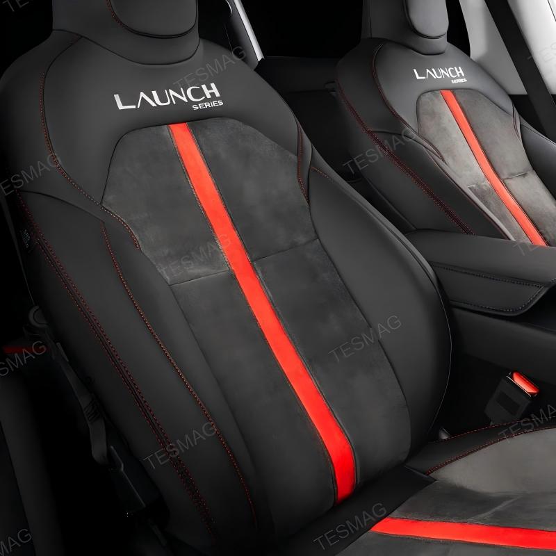 Red-Stitched Alcantara All-Inclusive Seat Covers for Tesla Model 3 Highland/Model Y Juniper