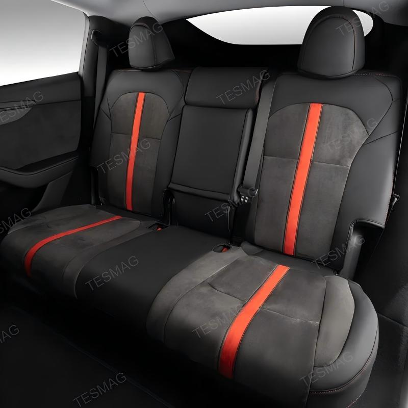Red-Stitched Alcantara All-Inclusive Seat Covers for Tesla Model 3 Highland/Model Y Juniper