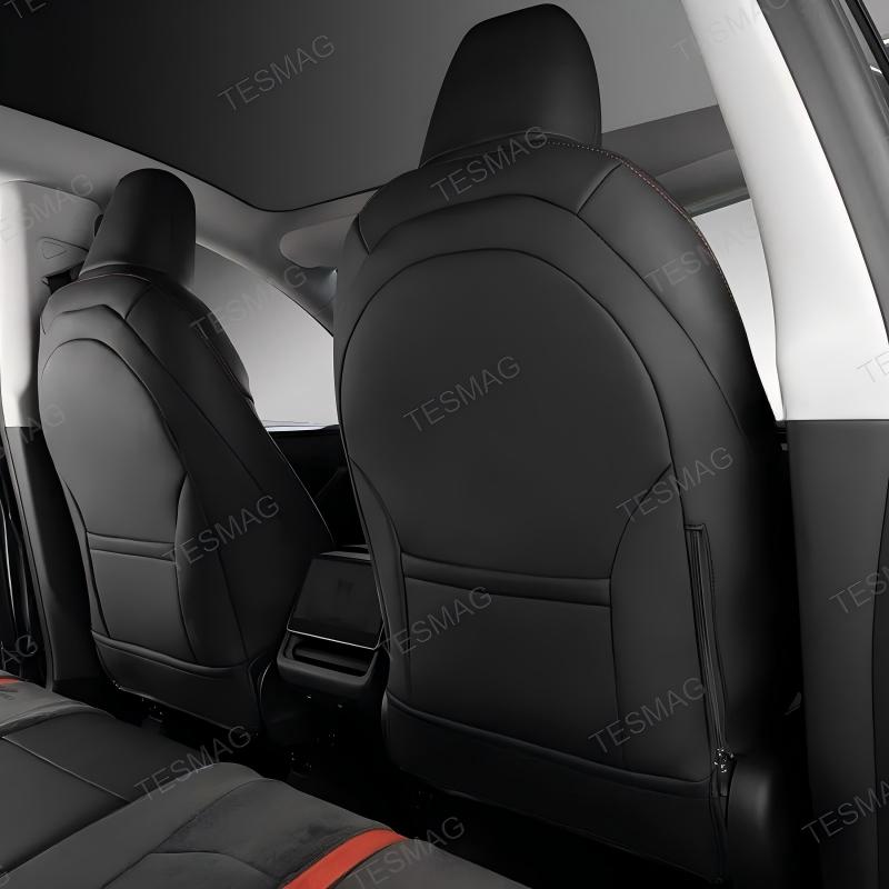 Red-Stitched Alcantara All-Inclusive Seat Covers for Tesla Model 3 Highland/Model Y Juniper