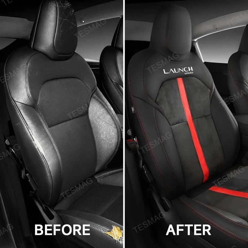 Red-Stitched Alcantara All-Inclusive Seat Covers for Tesla Model 3 Highland/Model Y Juniper