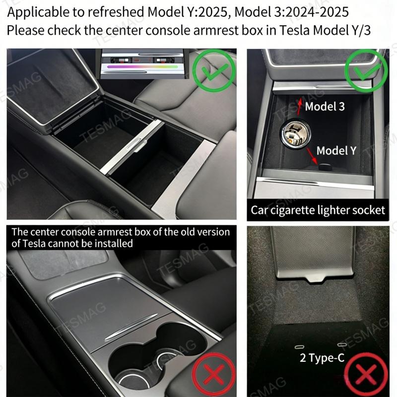 Retractable Fast Charging USB Hub Dock with Ambient Light for Tesla Model 3 Highland/Model Y Juniper 