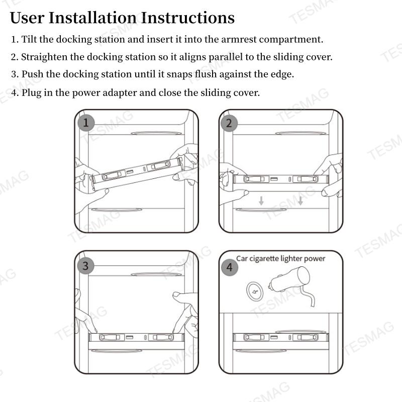 Retractable Fast Charging USB Hub Dock with Ambient Light for Tesla Model 3 Highland/Model Y Juniper 