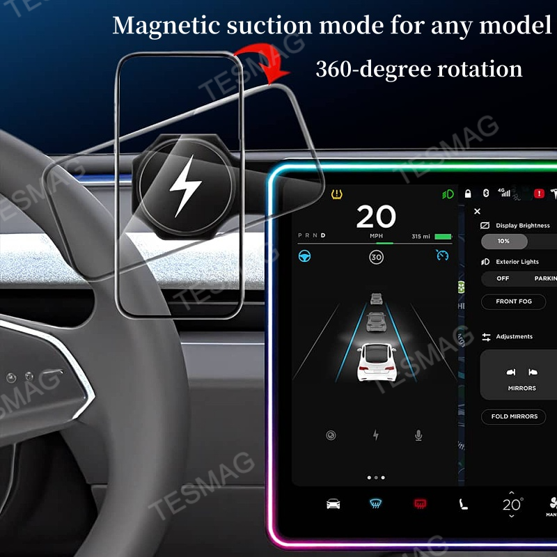 Screen Ambient Light Wireless Phone Charger for Model 3/Y 