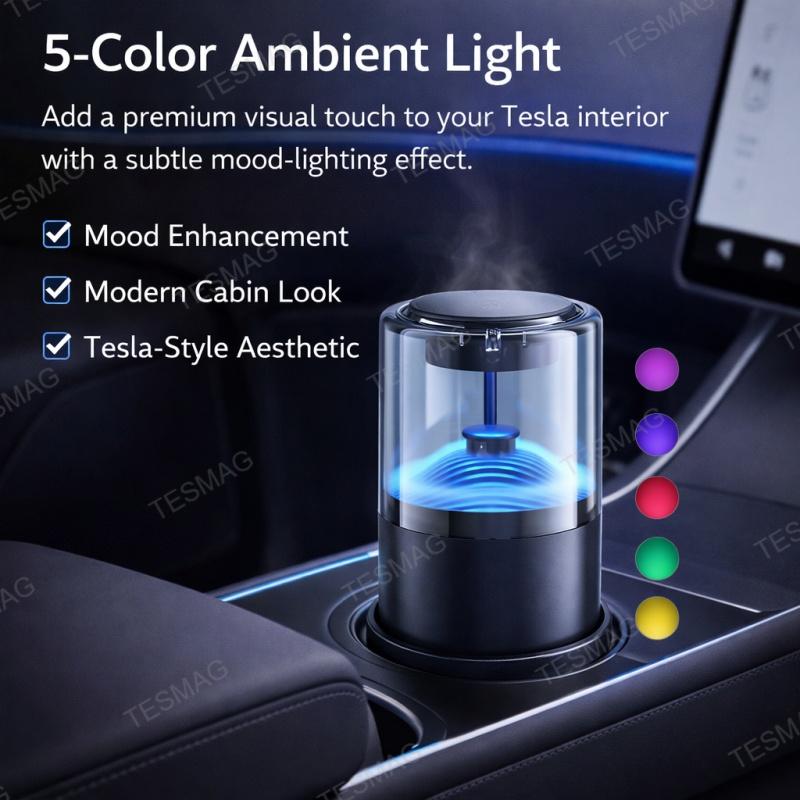 Smart Cloud Mist Car Diffuser with Ambient Light for Tesla Model 3/Y/S/X