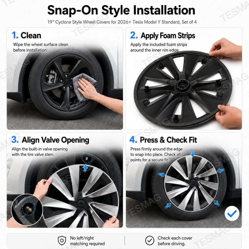19" Cyclone Wheel Covers for 2026+ Tesla Model Y Standard – 4PCS