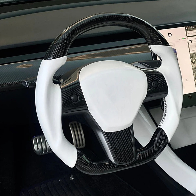 Sports Round Carbon Fiber Steering Wheel for Model 3 / Y