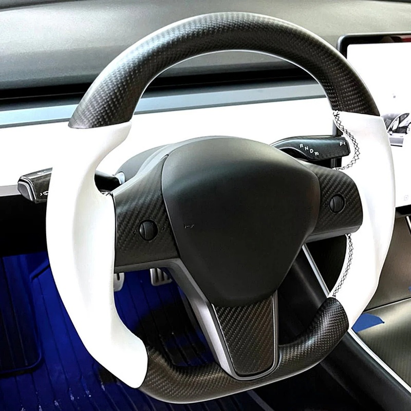 Sports Round Carbon Fiber Steering Wheel for Model 3 / Y