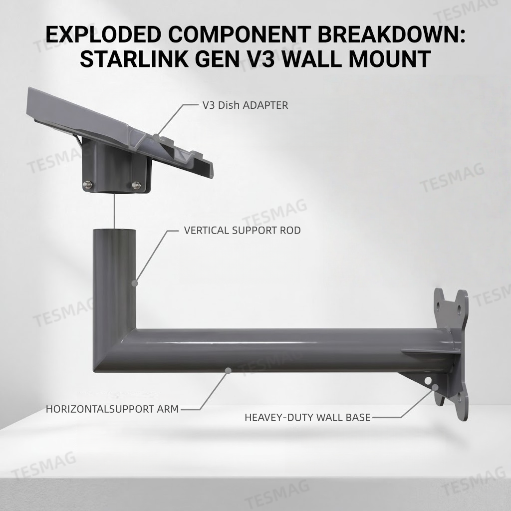 Starlink Gen 3 / V3 Long Wall Mount Bracket for Standard Dish Outdoor Installation