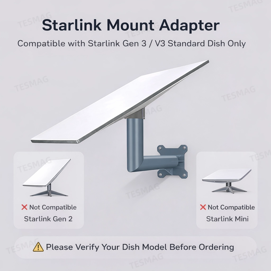 Starlink Gen 3 / V3 Long Wall Mount Bracket for Standard Dish Outdoor Installation