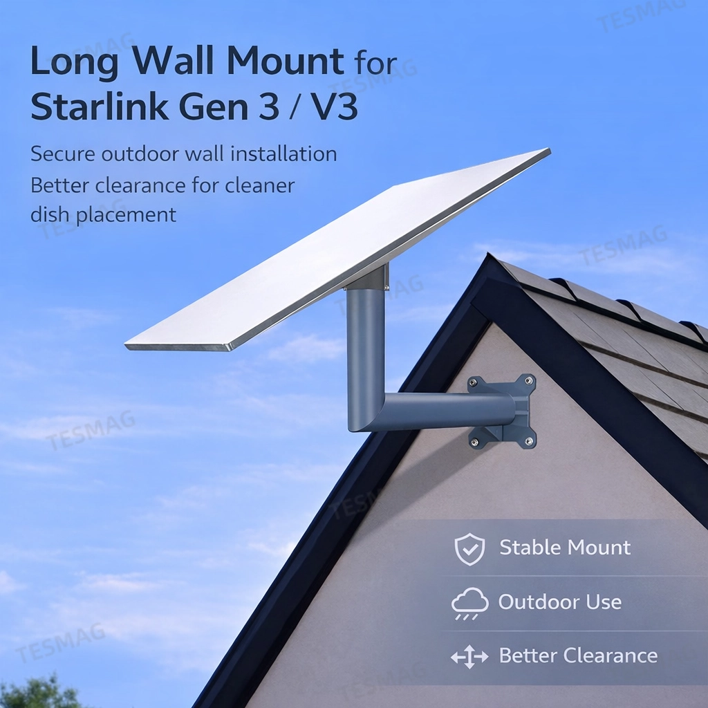 Starlink Gen 3 / V3 Long Wall Mount Bracket for Standard Dish Outdoor Installation