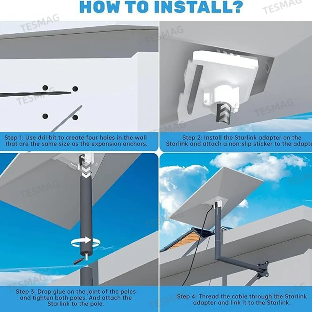 Starlink Gen3 Wall Mount Bracket – Heavy-Duty Outdoor L-Arm Satellite Mount