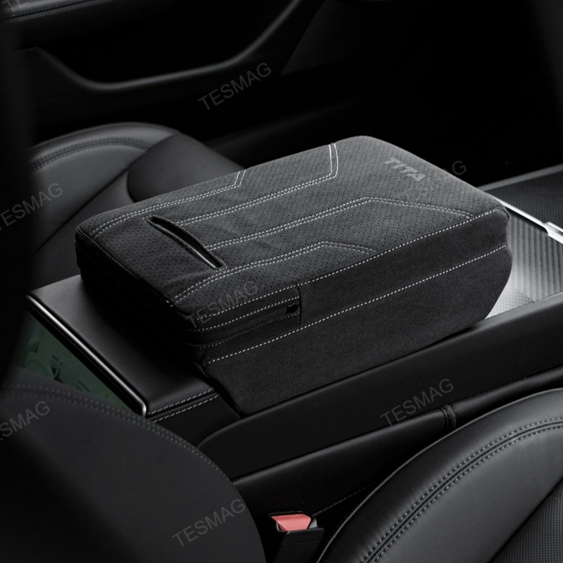Suede Armrest Box Booster Pad with Tissue Box for Tesla Model 3/Y 