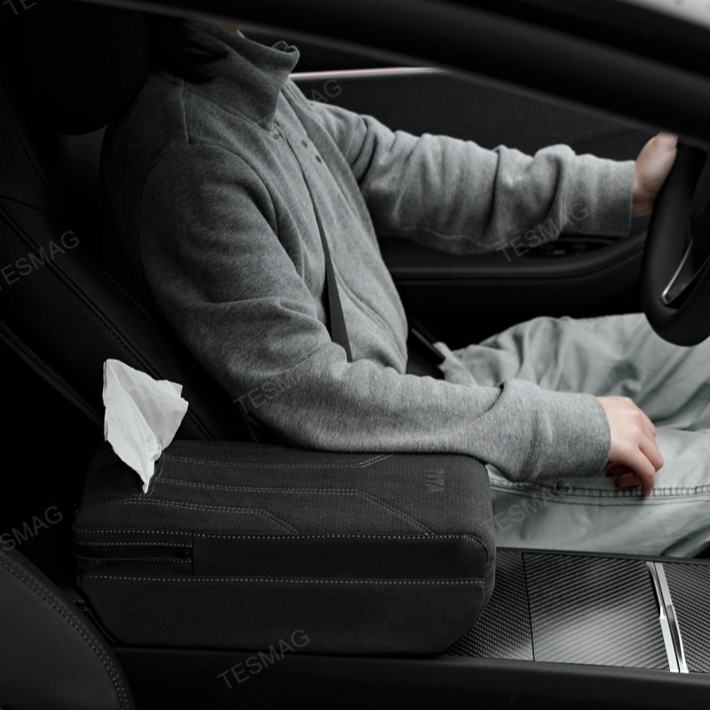 Suede Armrest Box Booster Pad with Tissue Box for Tesla Model 3/Y 