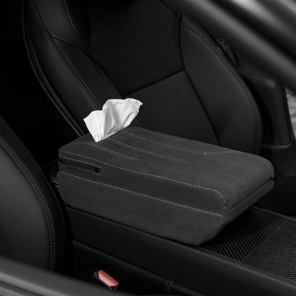 Suede Armrest Box Booster Pad with Tissue Box for Tesla Model 3/Y 