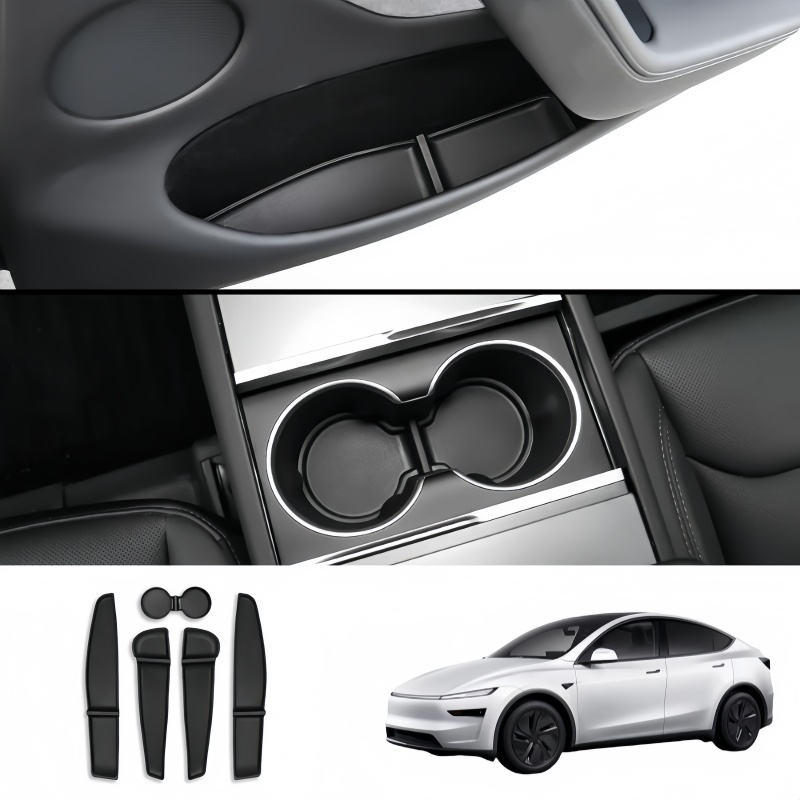 TPE Door Storage Mats and Cup Holder Liners for Tesla Model Y Juniper 2025+