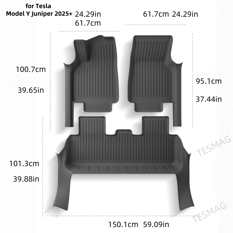 TPE Floor Mats with Door Sill Protection Strips for Tesla Model 3/Y 2023-2025