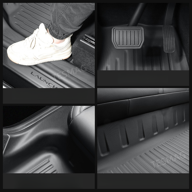 TPE Floor Mats with Door Sill Protection Strips for Tesla Model 3/Y 2023-2025
