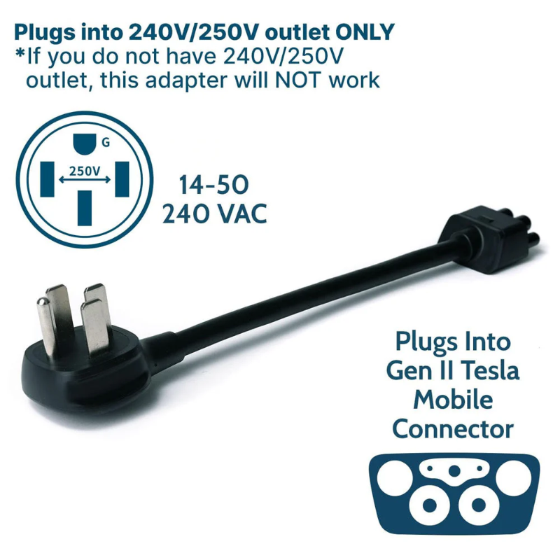 14-50 Adapter For Tesla Gen 2 Mobile Portable Charger
