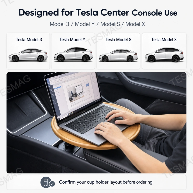 360° Swivel Cup Holder Car Desk for Tesla Model 3/Y/S/X
