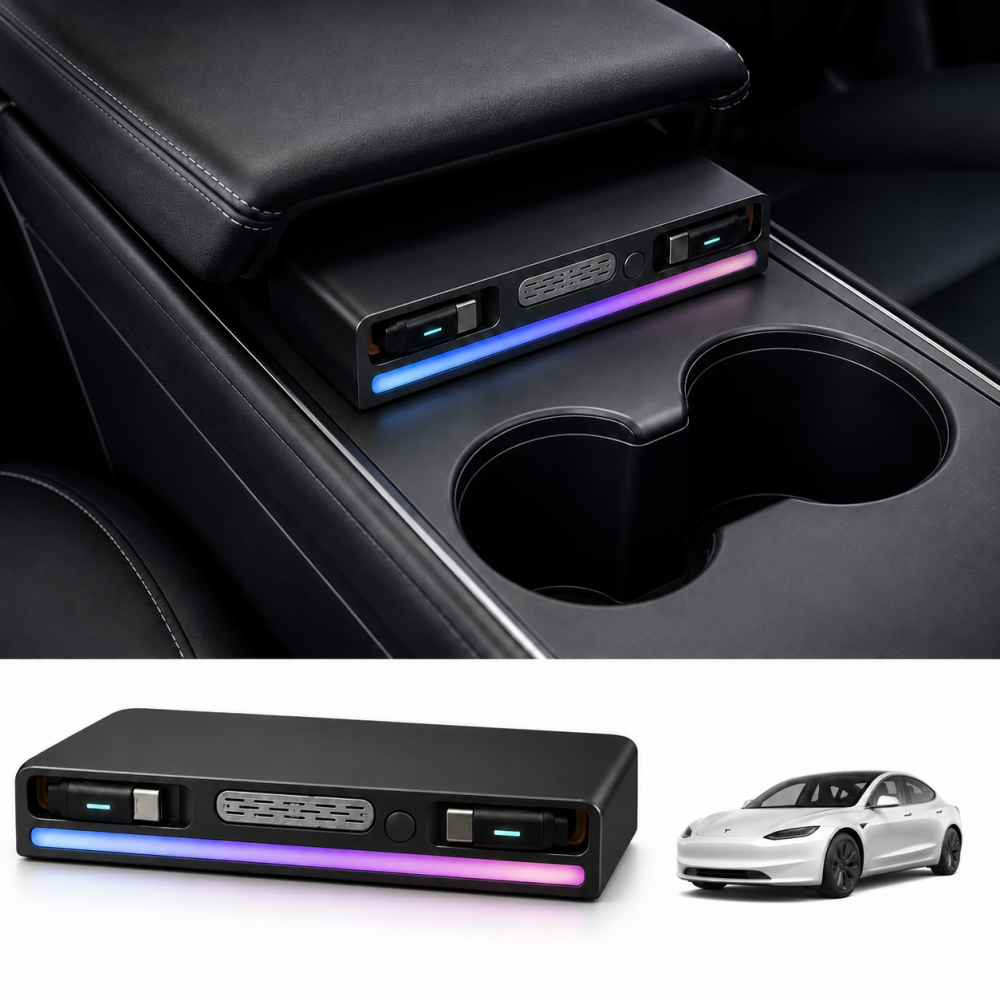Retractable USB-C Charging Dock with RGB Light & Aroma for Tesla Model 3/Y
