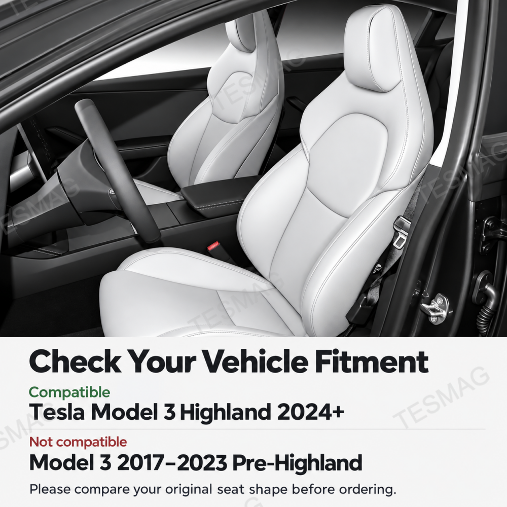 Tesla Model 3 Highland 2024+ seat cover fitment guide with compatible year range