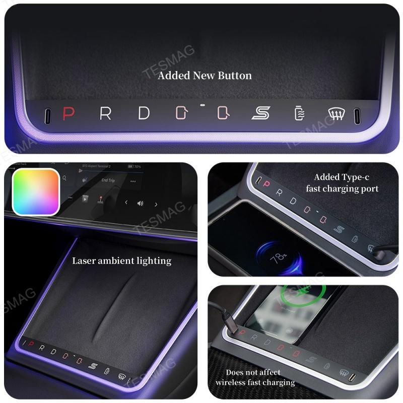 Tesla Model 3 Highland Wireless Smart Button Charging Plate with Ambient Light