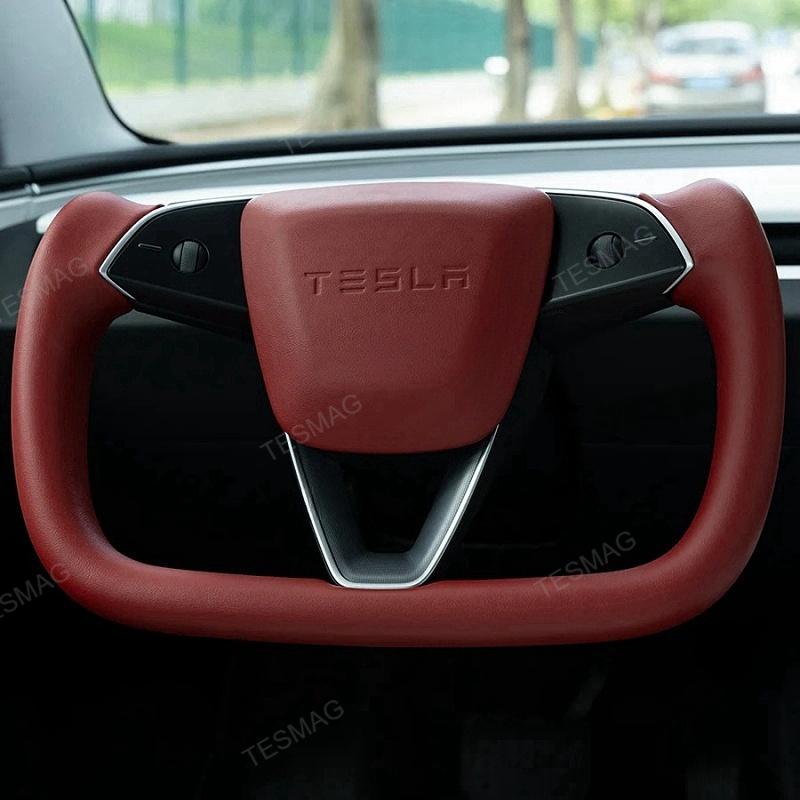 Tesla Model 3 Highland Yoke Steering Wheel with Full Red Nappa Leather