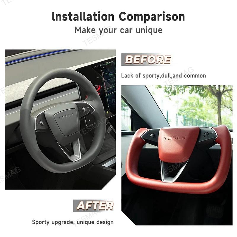 Tesla Model 3 Highland Yoke Steering Wheel with Full Red Nappa Leather