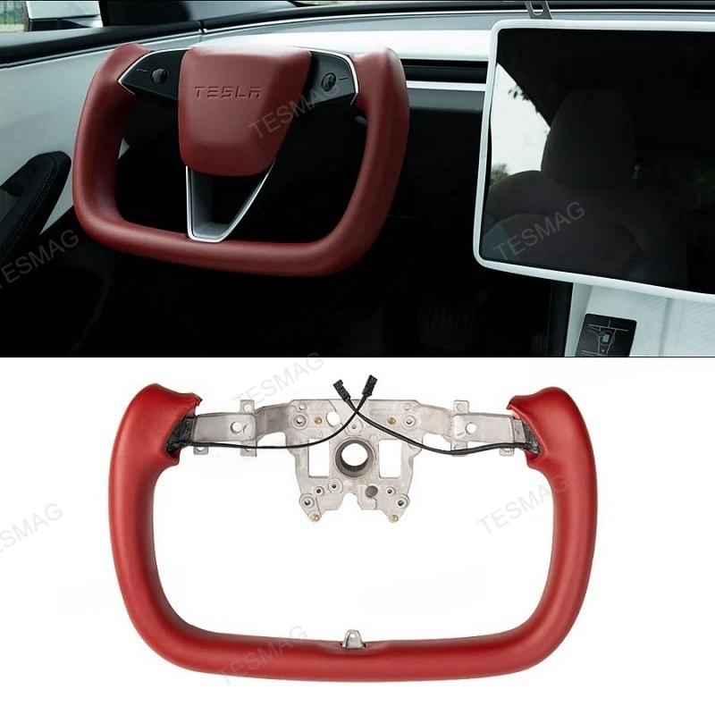 Tesla Model 3 Highland Yoke Steering Wheel with Full Red Nappa Leather