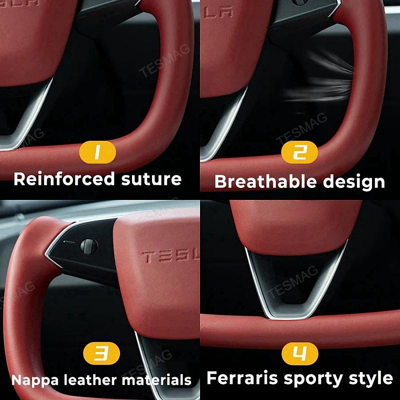 Tesla Model 3 Highland Yoke Steering Wheel with Full Red Nappa Leather