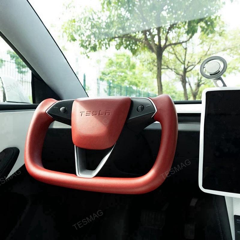 Tesla Model 3 Highland Yoke Steering Wheel with Full Red Nappa Leather