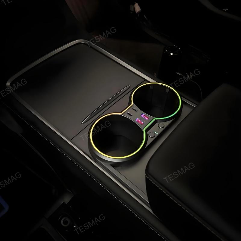 Tesla Model 3/Y Center Console Multifunction Cup Holder Docking Station with Ambient Lighting